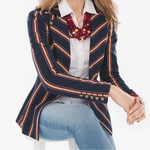CHICOS navy blue Striped Twill Ponte Blazer